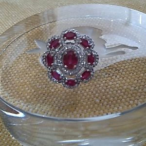Colleen Lopez Ruby and White Topaz Floral Ring